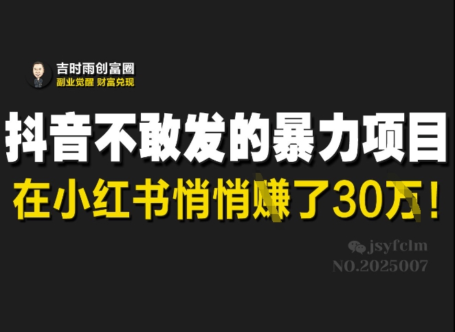 抖音不敢发的暴利项目，在小红书悄悄挣了30W-比钱轻创