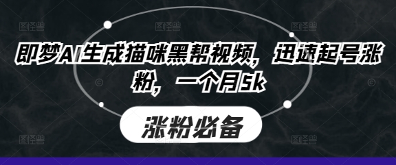 即梦AI生成猫咪黑帮视频，迅速起号涨粉，一个月5k-比钱轻创