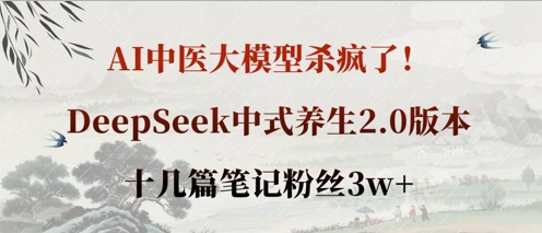 AI中医大模型杀疯了！DeepSeek中式养生2.0版本，十几篇笔记粉丝3w+-比钱轻创