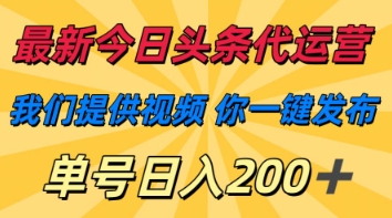 最新今日头条代运营，我们提供视频，你一键发布，单号日入200+【揭秘】-比钱轻创