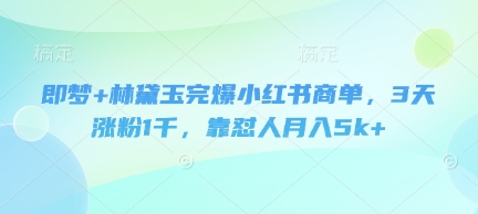 即梦+林黛玉完爆小红书商单，3天涨粉1千，靠怼人月入5k+-比钱轻创