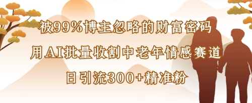 被99%博主忽略的财富密码：用AI批量收割中老年情感赛道，日引流300+精准粉-比钱轻创