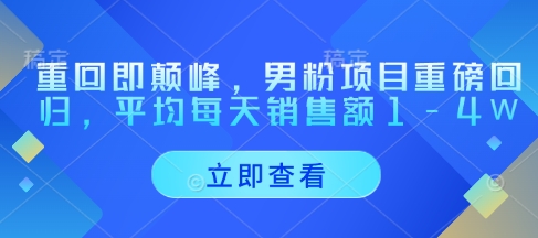 重回即颠峰，男粉项目重磅回归，平均每天销售额1-4W-比钱轻创