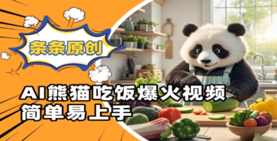 Ai熊猫吃饭爆火视频，条条原创，简单易上手-比钱轻创