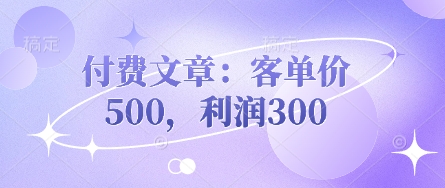 付费文章：客单价500，利润300-比钱轻创