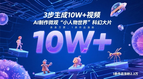 3步生成10W+视频，AI制作微观“小人物世界”科幻大片，条条万赞，1条作品涨粉2.3W-比钱轻创