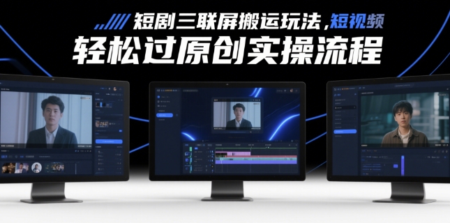 短剧三联屏搬运玩法，短剧搬运轻松过原创实操流程-比钱轻创