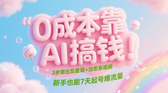 0成本靠AI搞钱！3步做出反差萌+治愈系视频，新手也能7天起号爆流量-比钱轻创