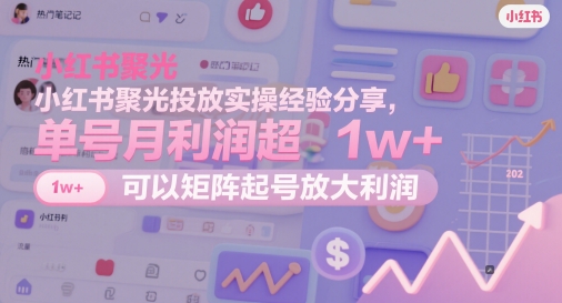 小红书聚光投放实操经验分享，单号月利润超1w+，可以矩阵起号放大利润-比钱轻创