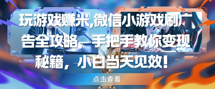 玩游戏挣米，微信小游戏刷广告全攻略，手把手教你变现秘籍，小白当天见效-比钱轻创