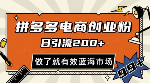 拼多多引流电商创业粉，日引200+，可矩阵放大，做了就有效【揭秘】-比钱轻创