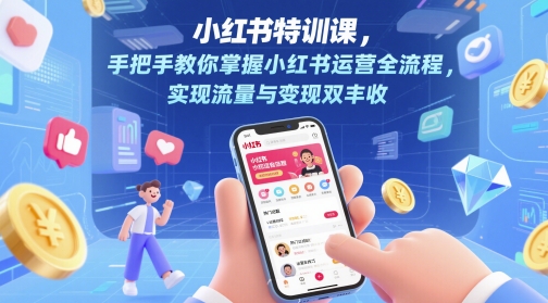 小红书特训课，手把手教你掌握小红书运营全流程，实现流量与变现双丰收-比钱轻创