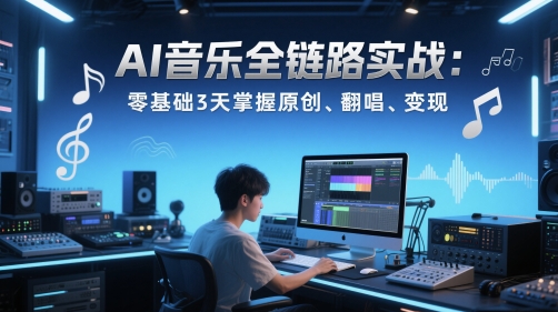 AI音乐全链路实战变现课：零基础3天掌握原创、翻唱、变现-比钱轻创