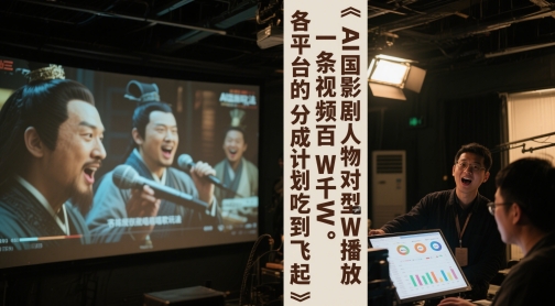 AI三国影视剧人物对口型唱歌玩法，一条视频百W千W播放，各平台的分成计划吃到飞起-比钱轻创