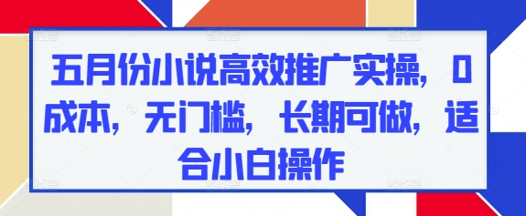 五月份小说高效推广实操，0成本，无门槛，长期可做，适合小白操作-比钱轻创