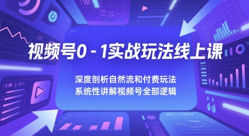 视频号0-1实战玩法线上课，深度剖析自然流和付费玩法，统性讲解视频号全部逻辑-比钱轻创