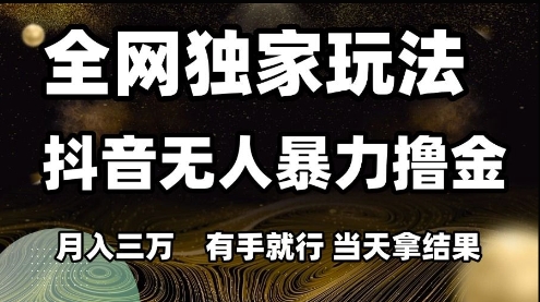 全网独家玩法抖音无人暴力撸金，月入3W，有手就行，当天拿结果【揭秘】-比钱轻创