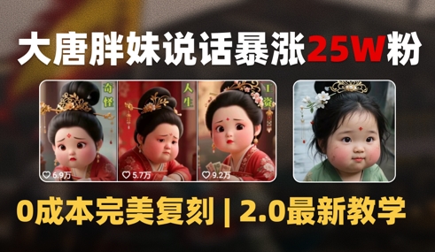 AI大唐胖贵妃说话2.0，40条视频暴涨40w粉，附独家变现攻略-比钱轻创