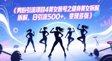 男粉引流项目4美女账号之健身美女拆解，日引流500+，变现多张-比钱轻创