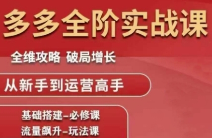 拼多多全阶实战课程，全维攻略，破局增长，从新手到运营高手-比钱轻创