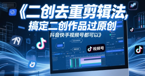 短视频二创去重剪辑法，搞定二创作品过原创，抖音快手视频号都可以-比钱轻创
