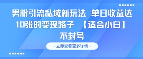 男粉引流私域新玩法，单日收益达10张的变现路子 【适合小白】不封号-比钱轻创