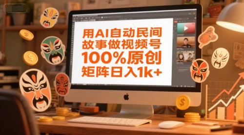 用AI自动民间故事做视频号，100%原创，矩阵日入1k+-比钱轻创