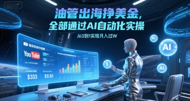 油管出海挣美金，全部通过AI自动化实操，从0到1实现月入过W-比钱轻创