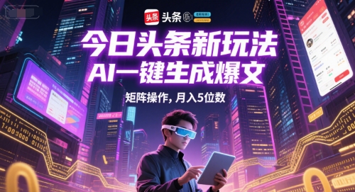 今日头条新玩法，AI一键生成爆文，矩阵操作，月入5位数-比钱轻创