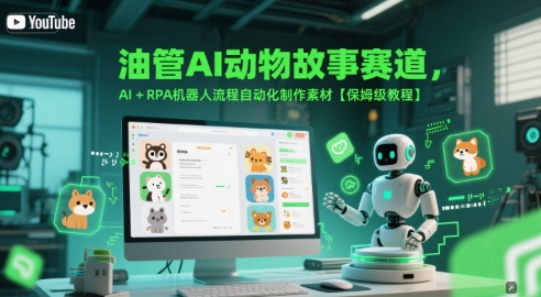 油管AI动物故事赛道，AI+RPA机器人流程自动化制作素材【保姆级教程】-比钱轻创
