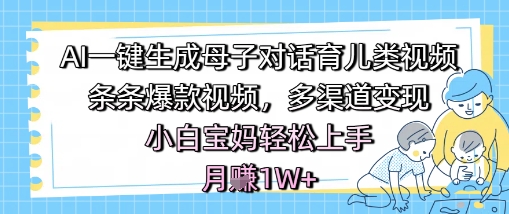 AI一键生成母子对话育儿类视频，条条爆款视频，多渠道变现，小白宝妈轻松上手，月入1W+-比钱轻创