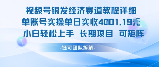 视频号银发经济赛道单账号实操单日实收1k+，小白轻松上手长期项目-比钱轻创
