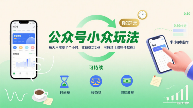公众号小众玩法，每天只需要半个小时，收益稳定2张，可持续【附软件教程】-比钱轻创