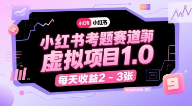 小红书考题赛道虚拟项目1.0，项目操作简单，每天收益2-3张-比钱轻创