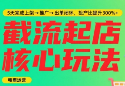 淘宝截流快速起店玩法，掌握暴力快速起店的流程，5天完成上架-推广-出单闭环-比钱轻创