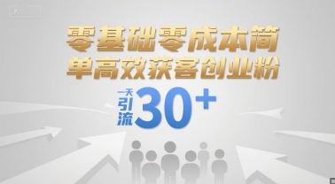 零基础零成本简单高效获客创业粉，一天引流30+-比钱轻创
