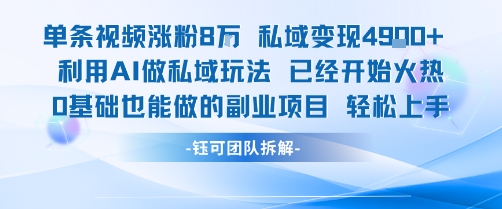 单条视频私域变现4.9k+利用AI做私域玩法 已经开始火热0基础也能做的副业项目轻松上手-比钱轻创