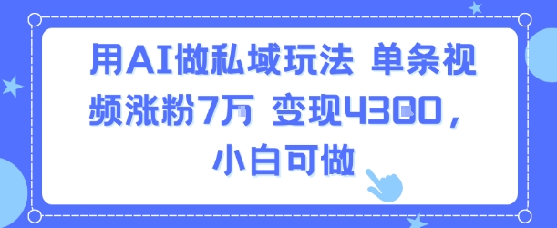 用AI做私域玩法，单条视频涨粉7W变现4.3k，小白可做-比钱轻创