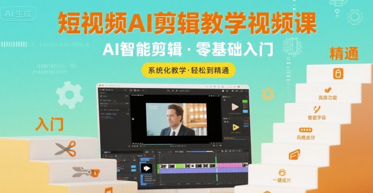 短视频AI剪辑教学视频课，入门到精通-比钱轻创