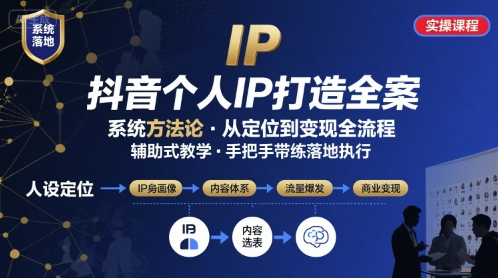 抖音个人IP系统落地实操大课，实操课程，辅助落地-比钱轻创