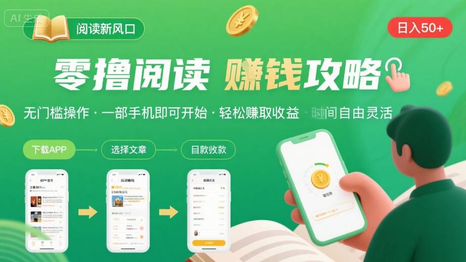 零撸阅读新风口，无门槛轻松挣，一部手机，日入 50-3张【揭秘】-比钱轻创