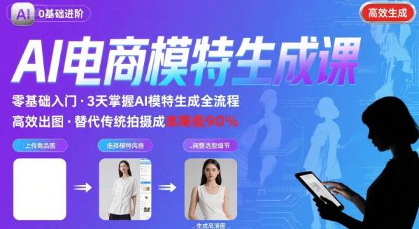 AI模特进阶课程，0基础高效生成逼真电商模特图-比钱轻创