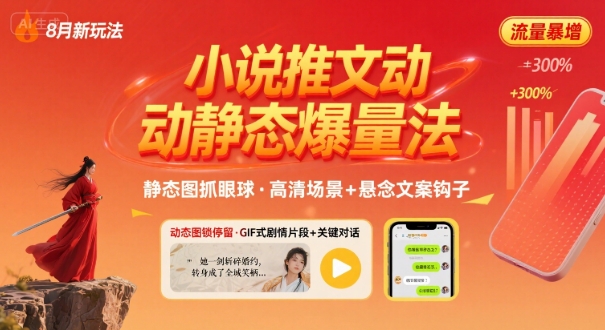 8月小说推文全新玩法，动静态图片+搭配小说文案爆量玩法-比钱轻创