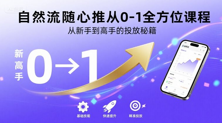 自然流随心推从0-1全方位课程，从新手到高手的投放秘籍-比钱轻创