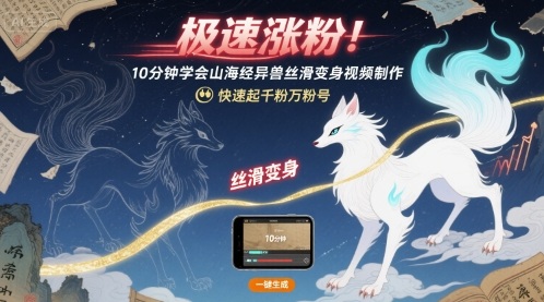 极速涨粉！10分钟学会山海经异兽丝滑变身视频制作，快速起千粉万粉号-比钱轻创