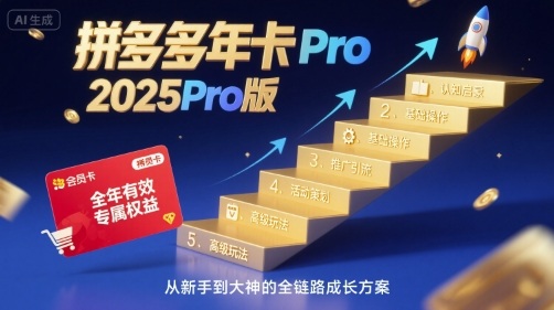 拼多多年卡2025Pro版，五大板块从认知到基础、从推广到活动、从活动到玩法-比钱轻创