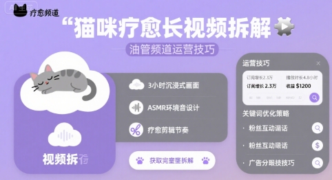 猫咪疗愈长视频拆解 &油管频道运营技巧-比钱轻创