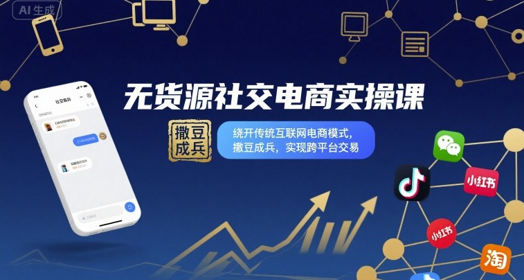 无货源社交电商实操课，绕开传统互联网电商模式，撒豆成兵，实现跨平台交易-比钱轻创