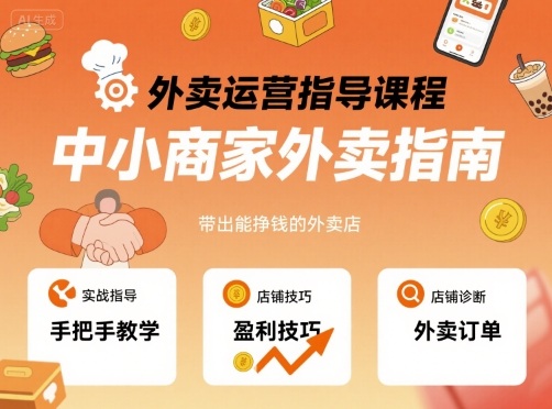 外卖运营指导课程，中小商家外卖指南，手把手带出能挣钱的外卖店-比钱轻创