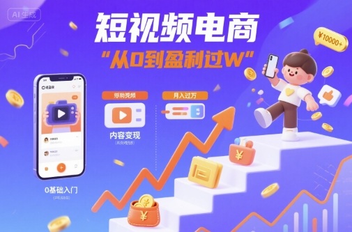 短视频电商：短视频变现从0到盈利过W-比钱轻创